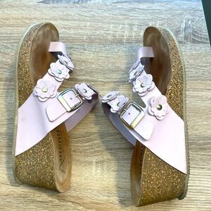 Leather Floral wedge sandals